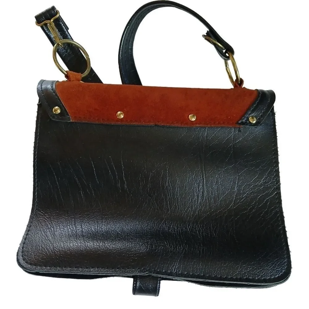 Rare Vintage Bag Colorblock Ring Shoulder Suede Vinyl Adjustable Strap